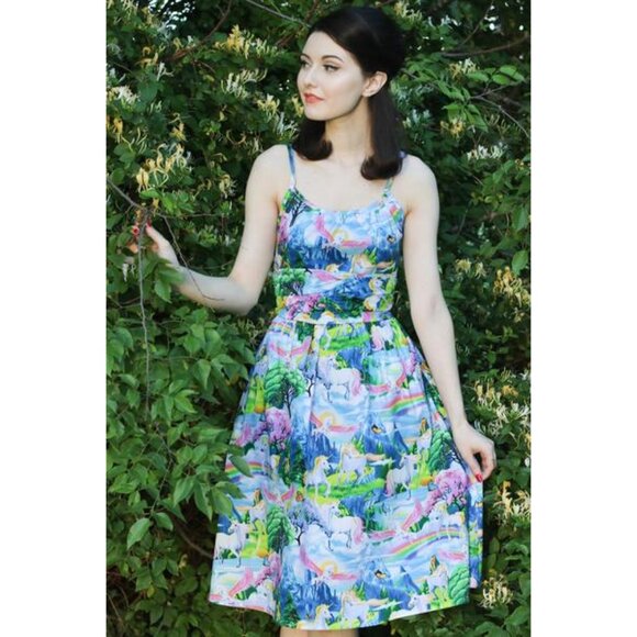 Retrolicious Mystical Unicorn Rainbow Sun Dress Pegasus Horse Mini Plus Size 1X - Picture 1 of 9